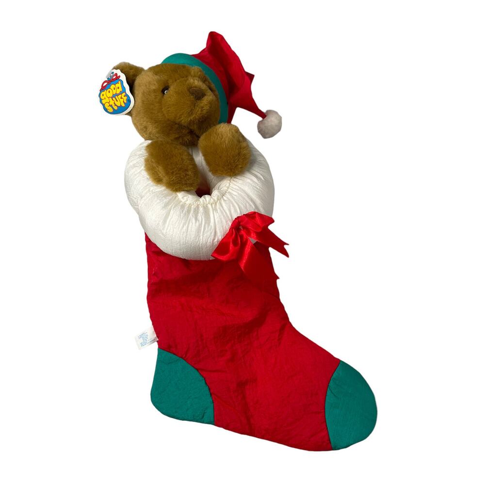Vintage Good Stuff Nylon 3D Christmas Stocking with Plush Bear New w/ Tags‎ 1992